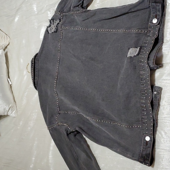 Distressed black jean jacket with studs. - Picture 3 of 4